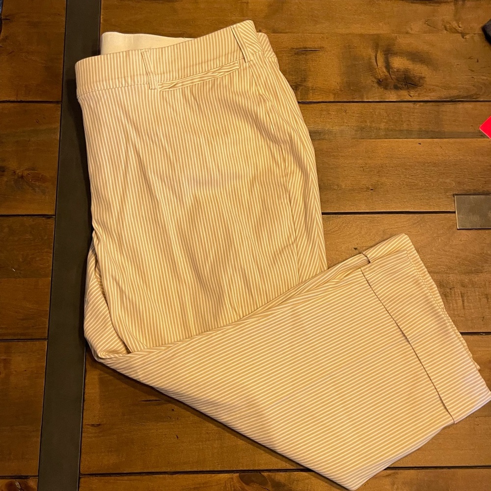 Beige Stripe Cuffed Crop Pants